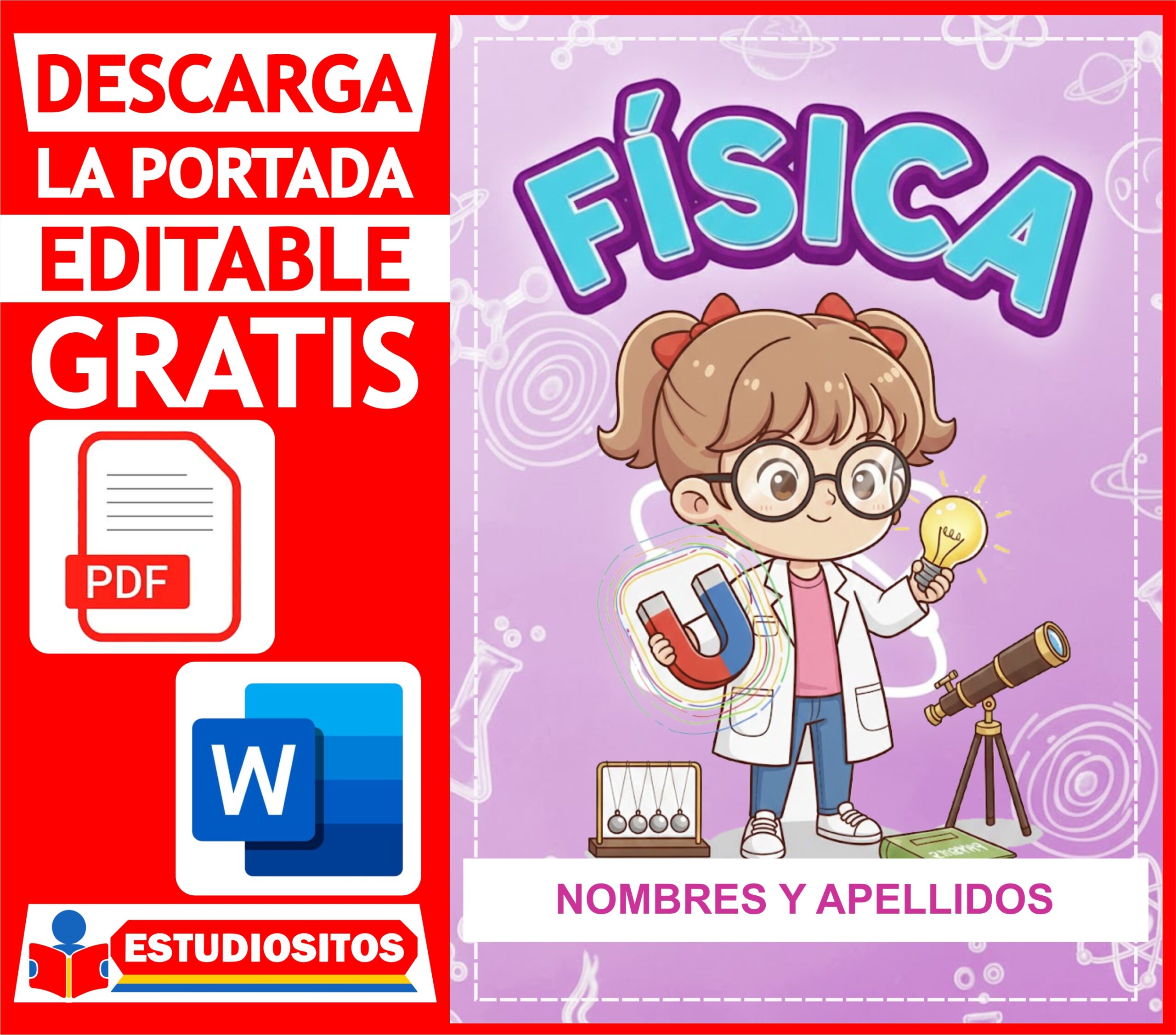 Portada de Física para Niñas - Editable