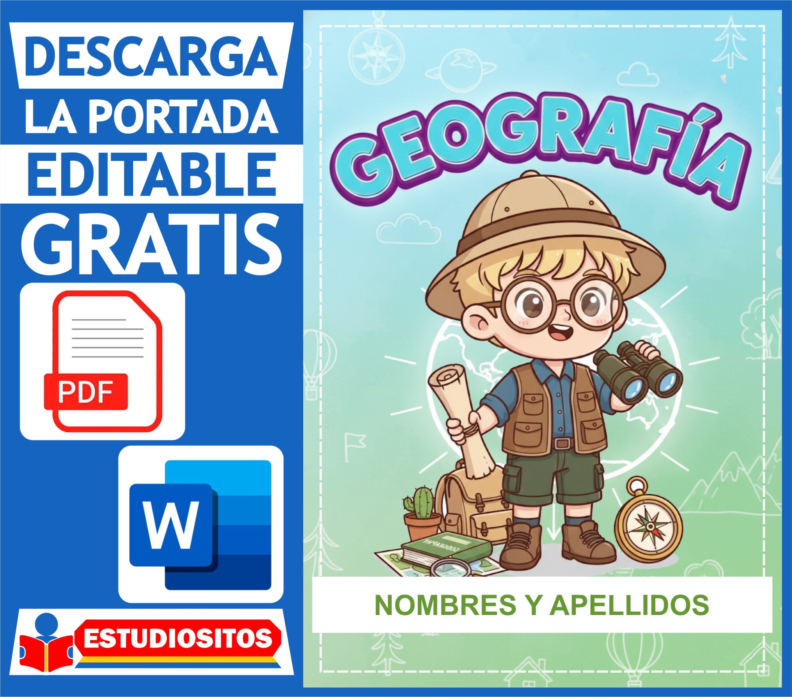 Portada de Geografía para Niños - Editable